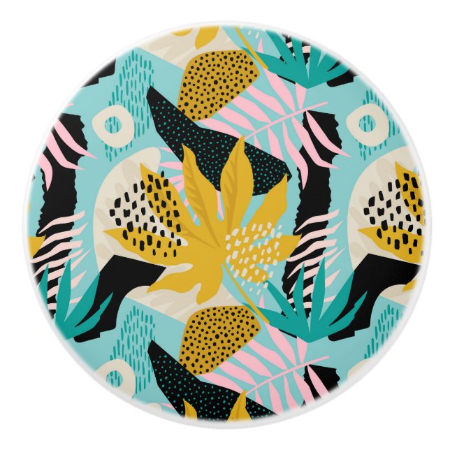 Tropical Rainforest Leaves Pattern Ceramic Knob (Front)