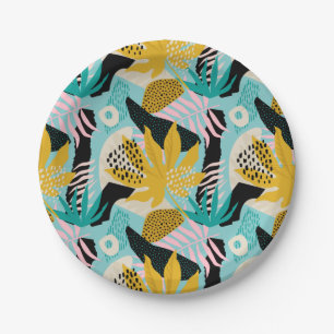 Tropical Rainforest Leaves Pattern Paper Plate