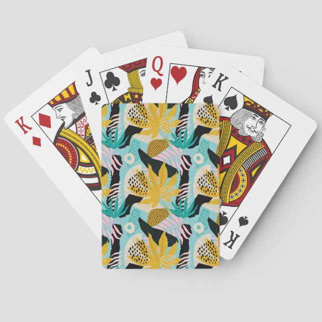 Tropical Rainforest Leaves Pattern Playing Cards (Back)