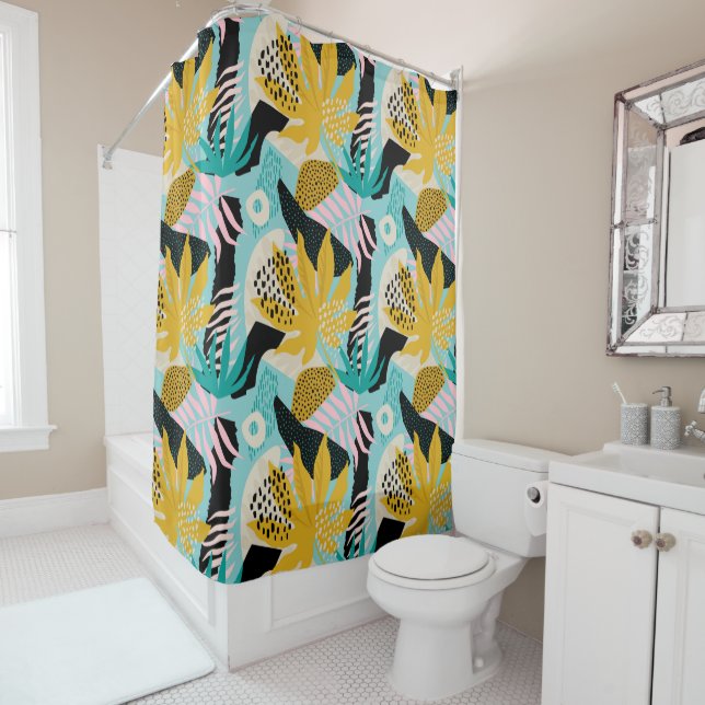 Tropical Rainforest Leaves Pattern Shower Curtain (In Situ)