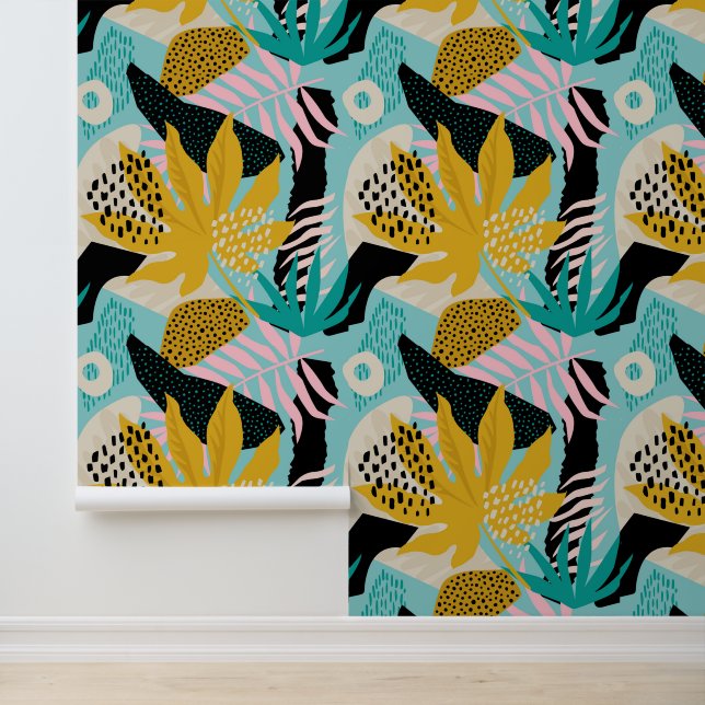 Tropical Rainforest Leaves Pattern Wallpaper (Application)