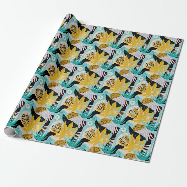 Tropical Rainforest Leaves Pattern Wrapping Paper (Unrolled)
