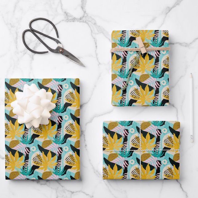Tropical Rainforest Leaves Pattern Wrapping Paper Sheet (Front)