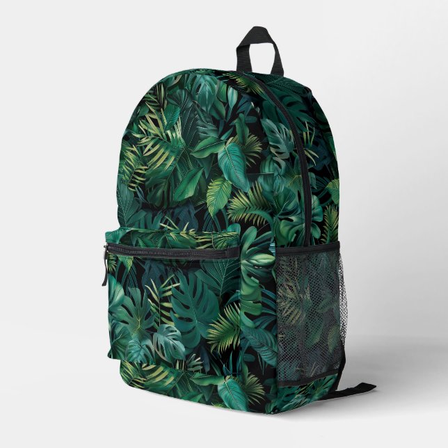 Tropical Rainforest Leaves Printed Backpack (Back Corner Right)