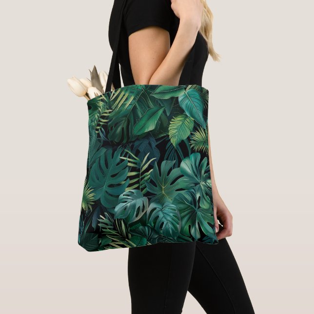 Tropical Rainforest Leaves Tote Bag (Close Up)