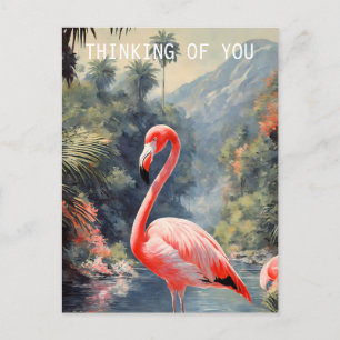 Tropical Rainforest Pink Flamingo Vintage Postcard
