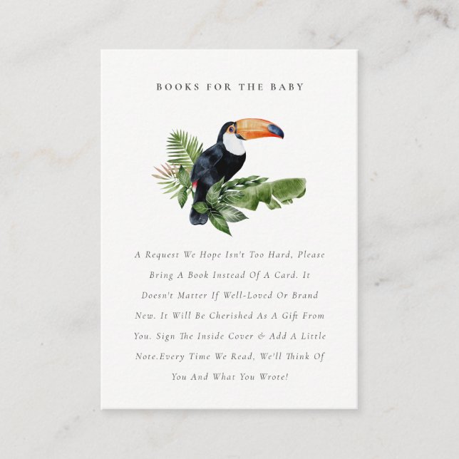 Tropical Rainforest Toucan Books for Baby Shower Enclosure Card (Front)