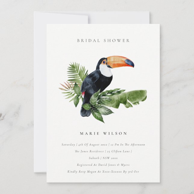 Tropical Rainforest Toucan Bridal Shower Invite (Front)