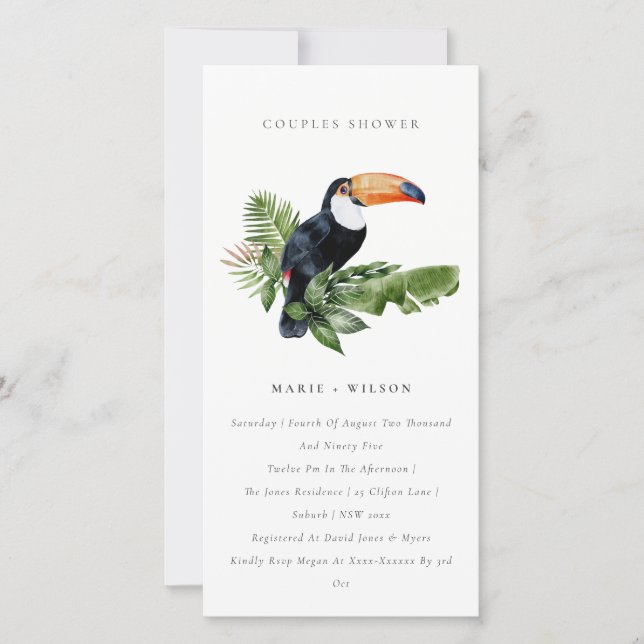 Tropical Rainforest Toucan Couples Shower Invite (Front)