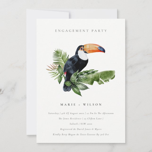 Tropical Rainforest Toucan Engagement Invite (Front)