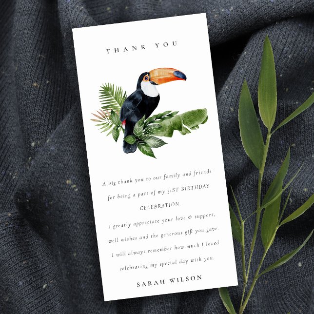 Tropical Rainforest Toucan Fauna Any Age Birthday Thank You Card (Creator Uploaded)