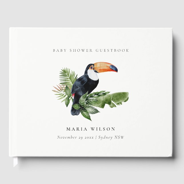 Tropical Rainforest Toucan Fauna Baby Shower Guest Book (Front)
