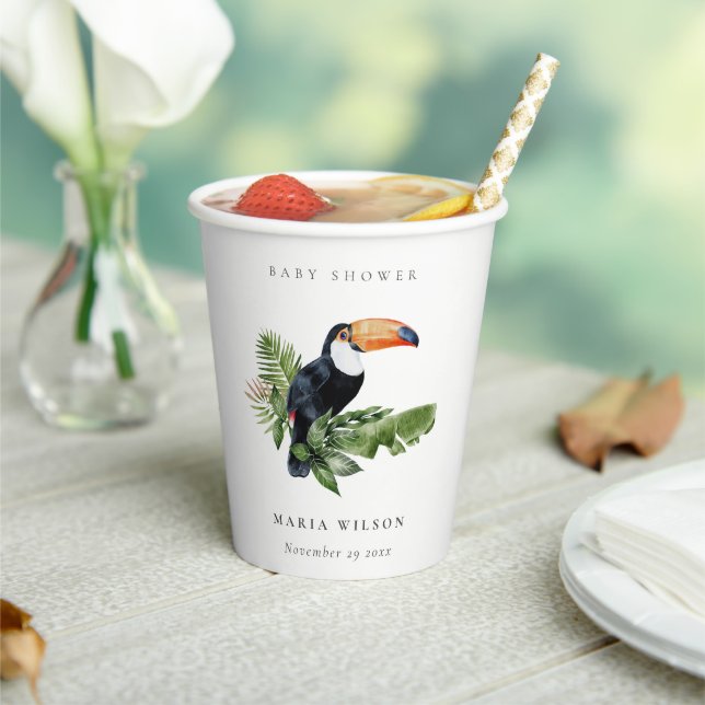 Tropical Rainforest Toucan Foliage Baby Shower Paper Cups (Insitu)