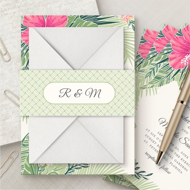 Tropical Rattan Wedding Invitation Belly Band (Creator Uploaded)