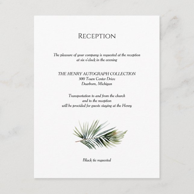 Tropical Reception Card – Botanical Design (Front)