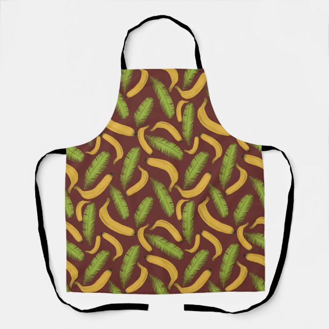 Tropical Red Banana Leaf Pattern Apron (Front)