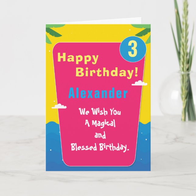 Tropical Red Blue Customise  Pool Party Birthday Card (Front)