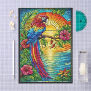 Tropical Red, Blue & Gold Macaw Stained Glass  Tissue Paper