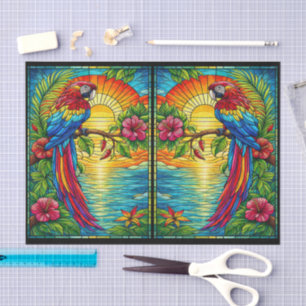 Tropical Red, Blue & Gold Macaw Stained Glass  Tissue Paper