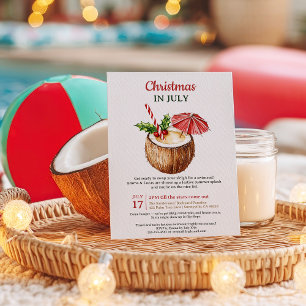 Tropical Red Coconut Drink Christmas in July  Invitation