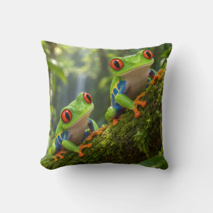 Tropical Red Eyed Tree Frogs Throw Pillow