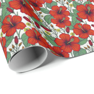 Tropical Red Hibiscus Botanical Wrapping Paper