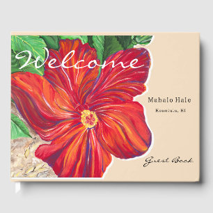 Tropical Red Hibiscus Floral Vacation Home Rental Guest Book