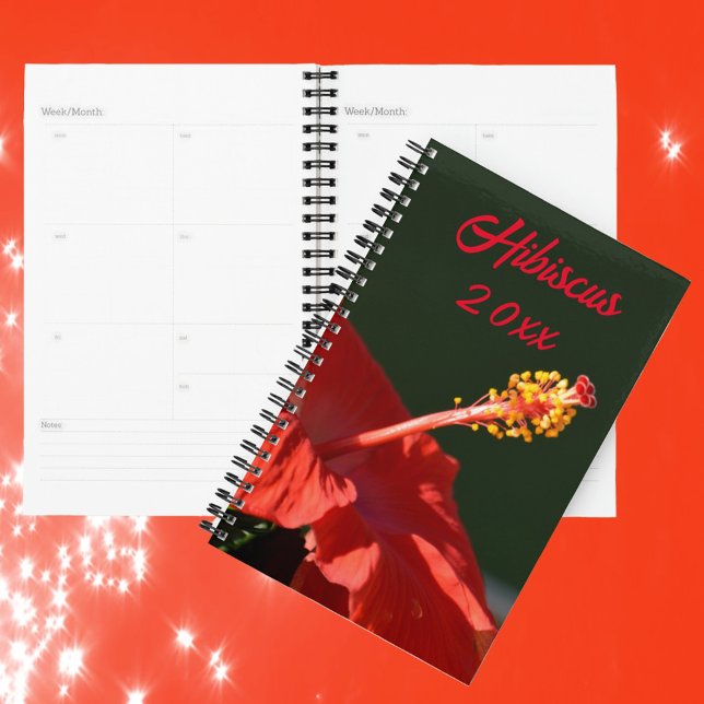 Tropical Red Hibiscus Flower on Black Customisable Planner (Creator Uploaded)