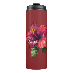 Tropical Red Hibiscus Flower Thermal Tumbler
