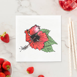 Tropical Red Hibiscus Flower with Green Leaves  Napkin