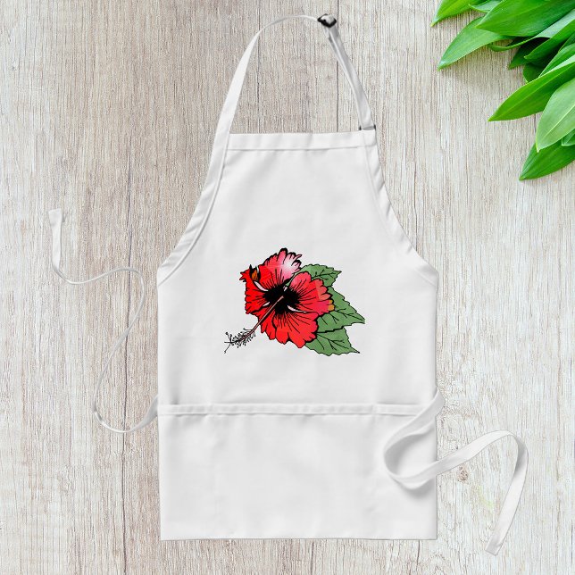 Tropical Red Hibiscus Flower with Green Leaves  Standard Apron (Creator Uploaded)
