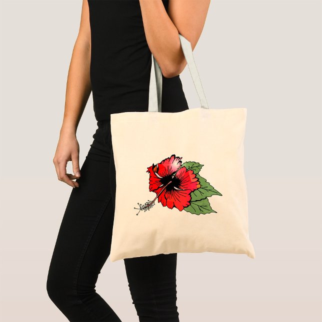 Tropical Red Hibiscus Flower with Green Leaves  Tote Bag (Creator Uploaded)