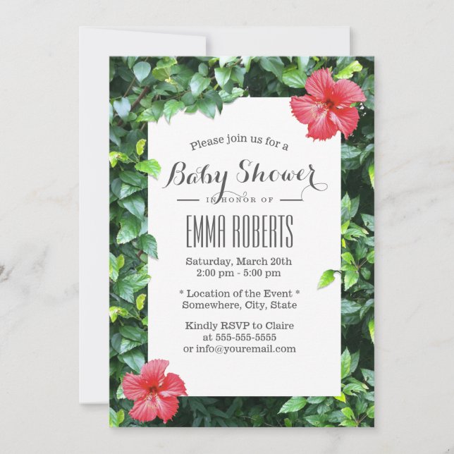 Tropical Red Hibiscus Flowers Baby Shower Invitation (Front)