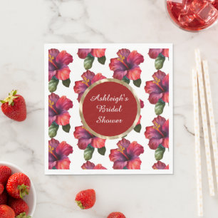 Tropical Red Hibiscus Flowers Bridal Shower Napkin