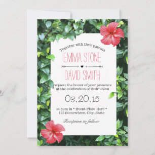 Tropical Red Hibiscus Flowers Hawaiian Wedding Invitation