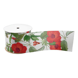 Tropical Red Hibiscus Flowers Ribbon Satin Ribbon