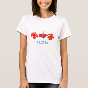 Tropical Red Hibiscus Flowers T-Shirt