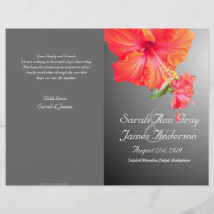 Tropical Red hibiscus flowers wedding program