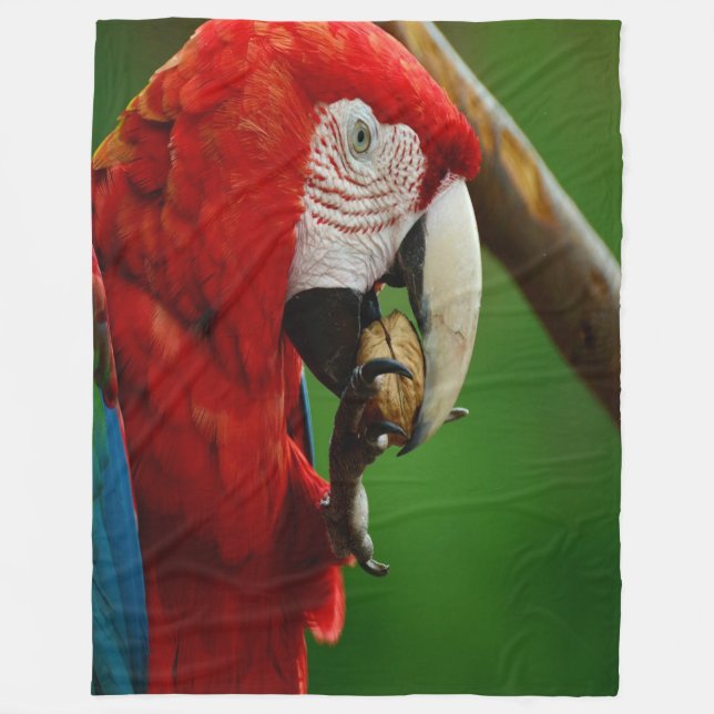 Tropical Red Parrot Fleece Blanket (Front)
