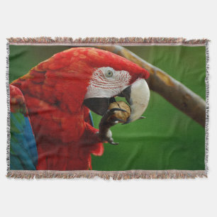 Tropical Red Parrot Throw Blanket
