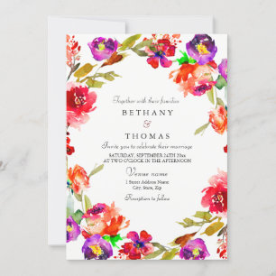 Tropical Red & Purple  Floral Wedding Invite