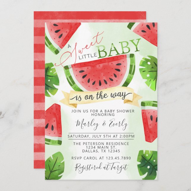 Tropical Red Watermelon Baby Shower Invitation (Front/Back)