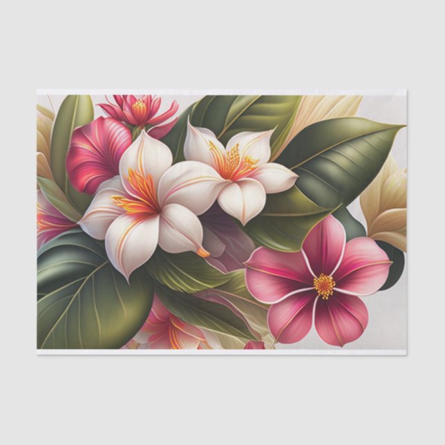 Tropical Red White Floral Illustration Tissue Paper (Front)