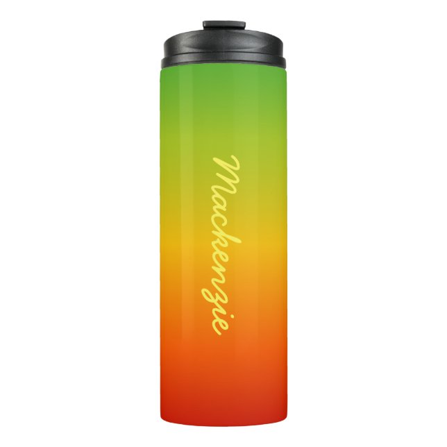 Tropical Red Yellow Green Gradient with Your Name Thermal Tumbler (Front)
