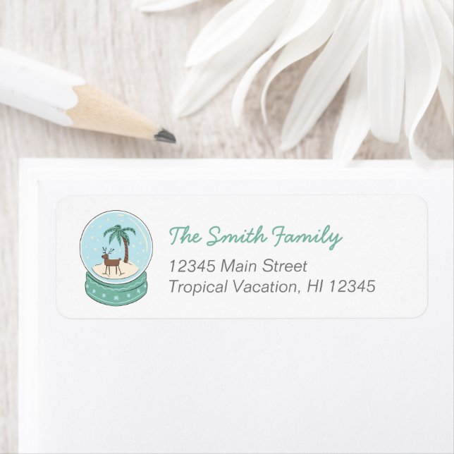 Tropical Reindeer Snow Globe Address Labels (Insitu)