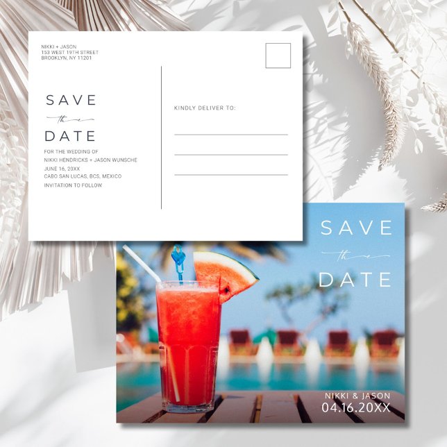 Tropical Resort Destination Wedding Save the Date Announcement Postcard (Tropical Resort Destination Wedding Save the Date Announcement Postcard)