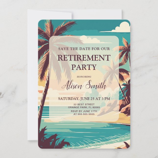 Tropical Retirement party Save The Date (Front)