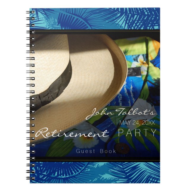 Tropical Retirement with Blue Palms GuestBook Notebook (Front)