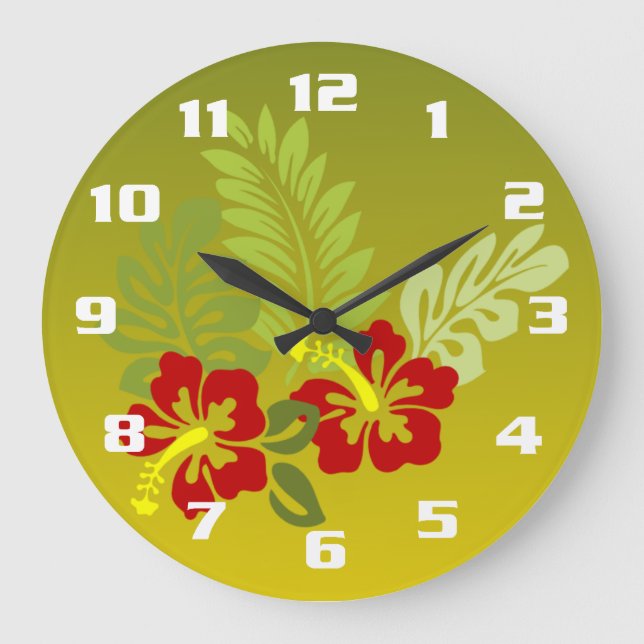 Tropical Retreat inspired design Hibiscus and lime Large Clock (Front)