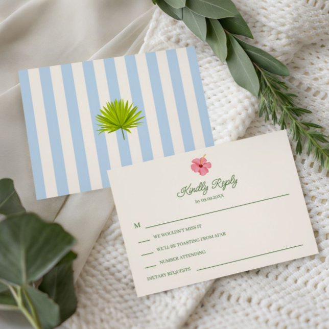 Tropical Retro Coastal Wedding Invitation, RSVP Card (Creator Uploaded)